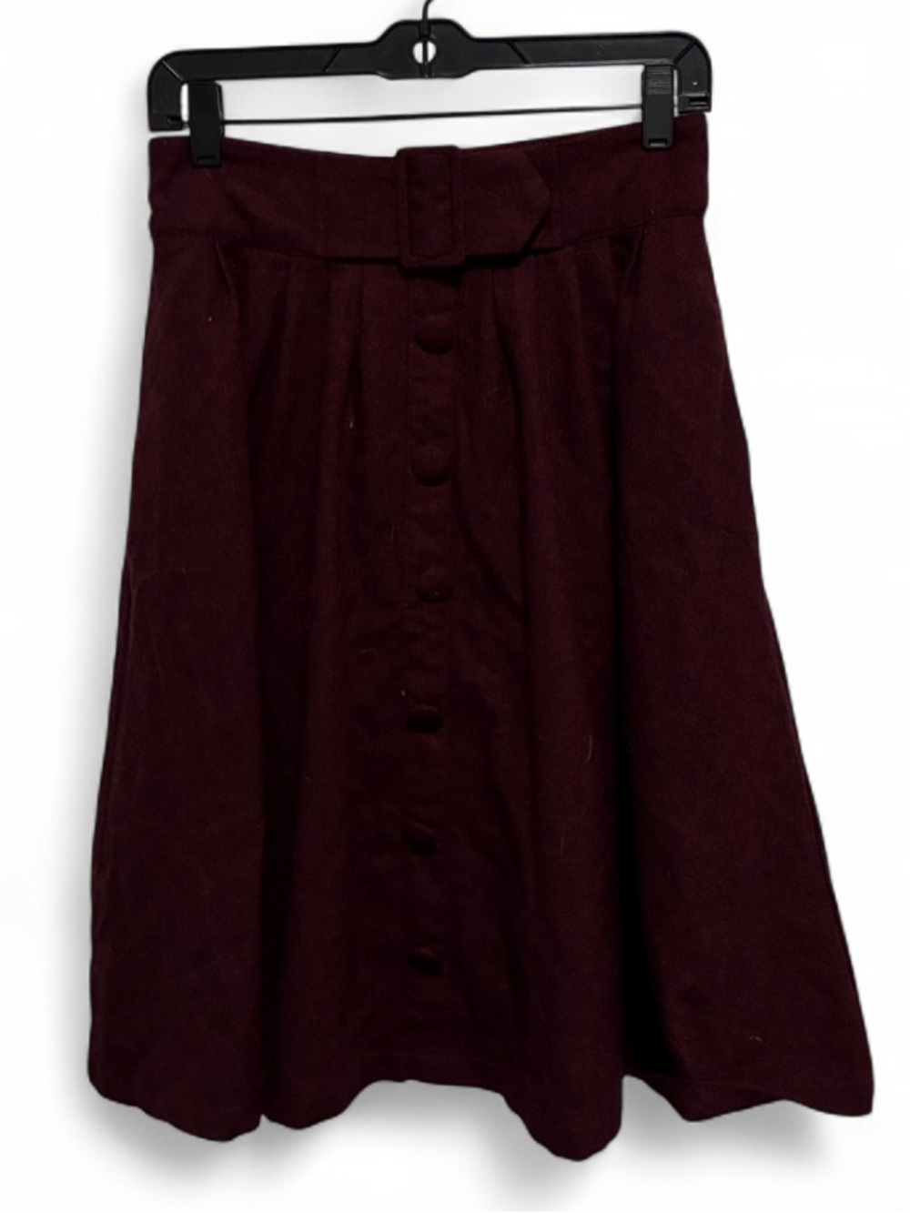 ModCloth Burgundy Belted Wool Blend A Line Skirt